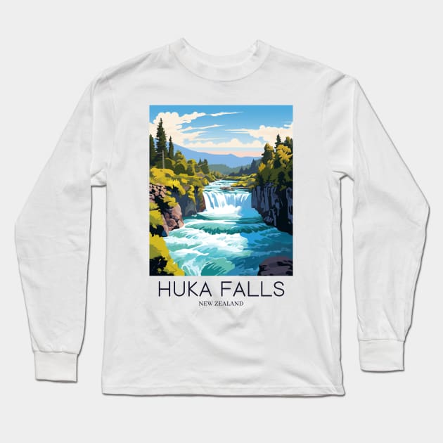 A Pop Art Travel Print of the Huka Falls - New Zealand Long Sleeve T-Shirt by Studio Red Koala
